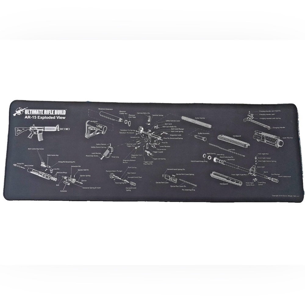 Ultimate Rifle Build 12" x 36" Gun Cleaning Mat Black AR-15 Exploded View
